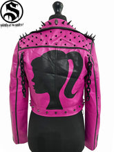 Load image into Gallery viewer, LADIES BARBIE GHOUL PINK FAUX LEATHER JACKET
