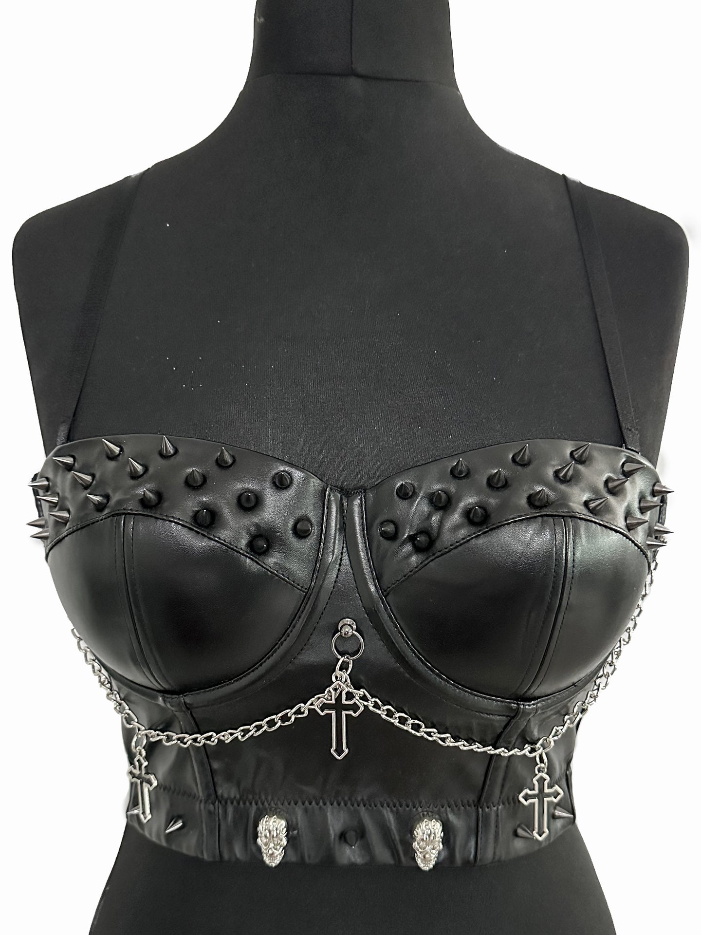 THE CROSS BLACK LEATHER BUSTIER