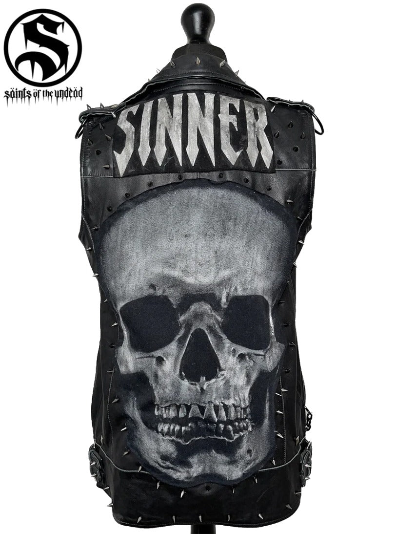 Sinner Skull Real Sleeveless Leather
