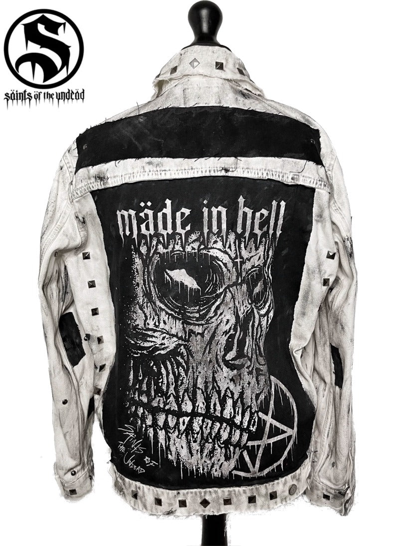 Men's Made in Hell White Denim Jacket