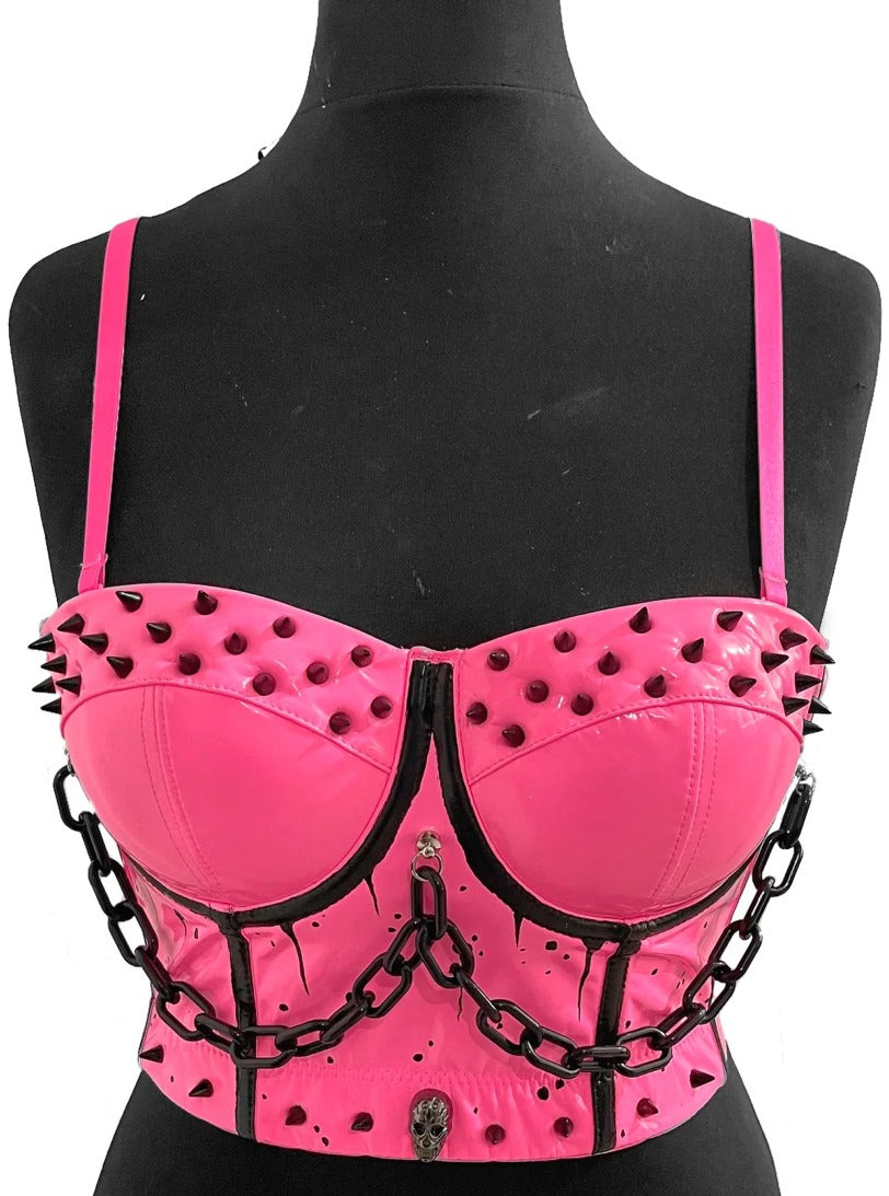 PINK FAUX LEATHER BUSTIER