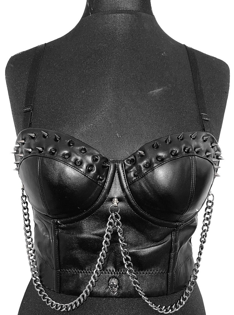 CHAINED FAUX LEATHER BUSTIER