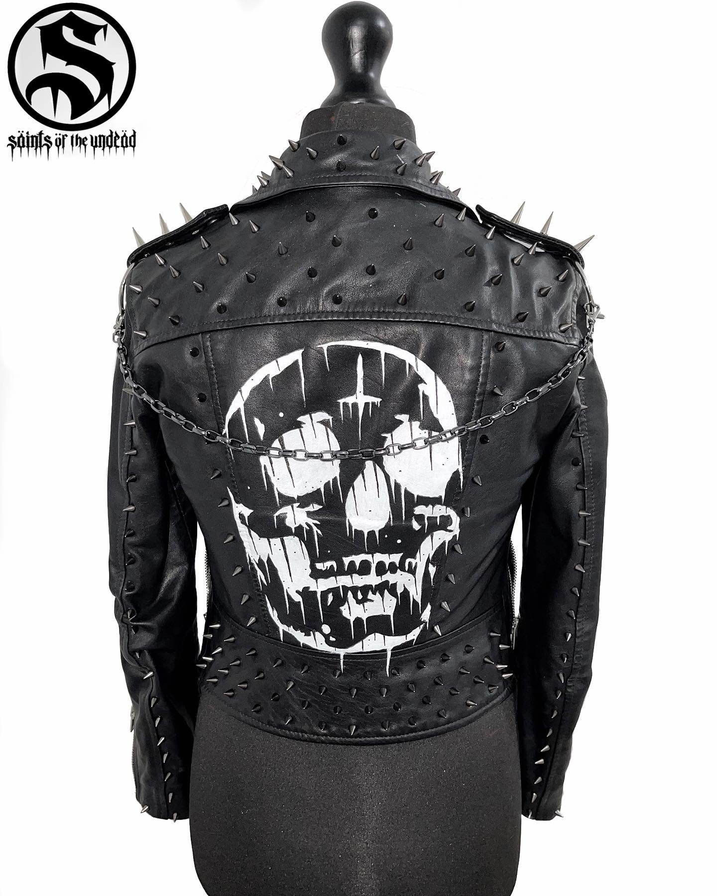 Ladies Dripping Skull Real Leather Jacket